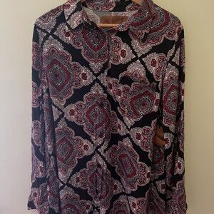 The Kooples Pink and Black Button Down Shirt with Notched Collar